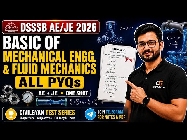 DSSSB AE/JE 2026 | Basic Mechanical Engg. & Fluid Mechanics | ALL PYQs | One Shot