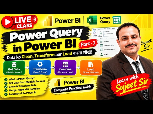 Power Query in Power BI 🔥 Part 1 | Data Cleaning, Transform & Load | Live Class Hindi | Sujeet Sir