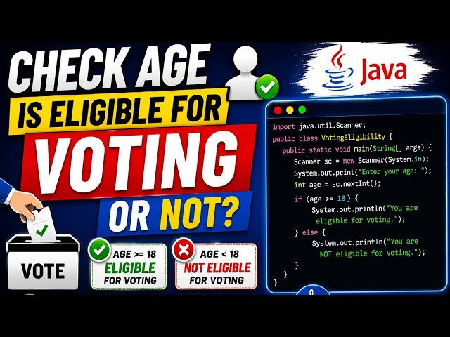 Java Program to Check Eligibility for Voting 👩‍💻// Java program beginners 🔥 