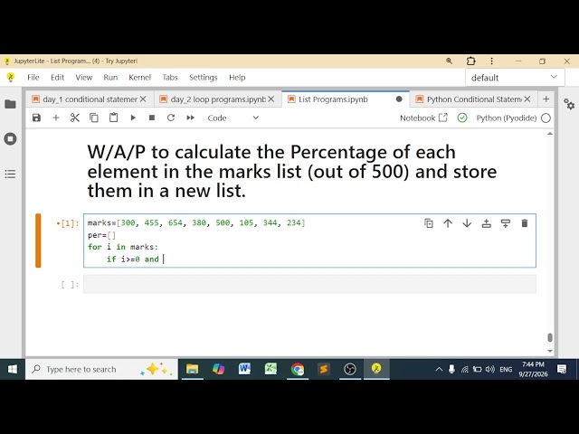 Python List Program-20. Calculate the Percentage of Each Element in Marks List & Store in New List