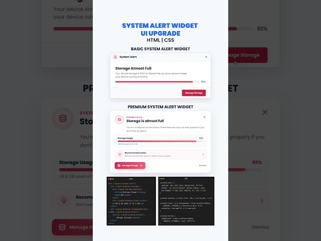 System Alert Widget UI Upgrade | Basic vs Premium | HTML CSS #shorts #foryou #alert #uidesign #css