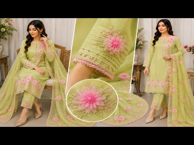 3D Flower Dress Design | Beautiful 3D Flower Making & Dress Designing Tutorial