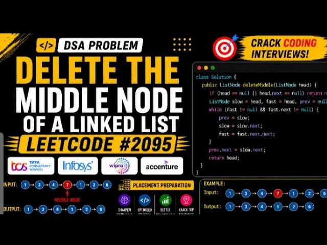 Delete the Middle Node of a Linked List | LeetCode #2095 | DSA | linked list 