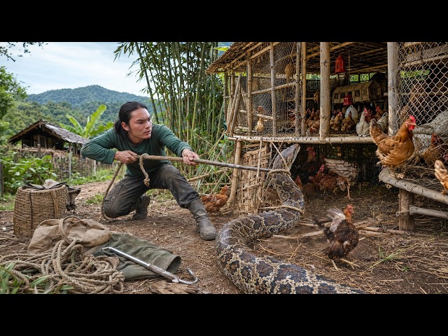 Giant Python Breaks Into Chicken Coop - Catching It to Protect My Pregnant Wife