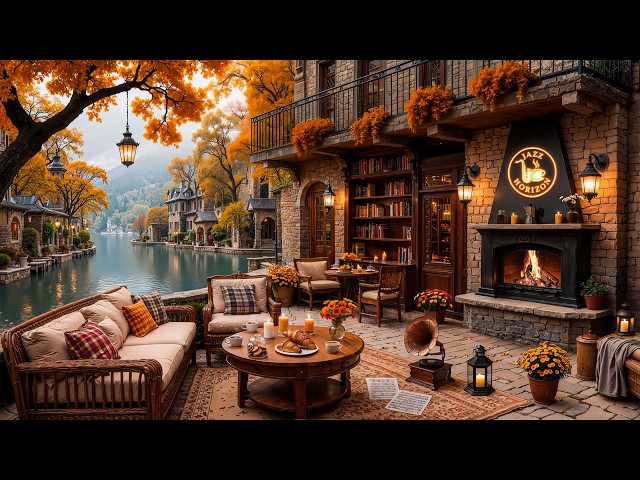 Fall Coffee Shop Jazz 🍂 3 Hours of Relaxing with Warm Fireplace & Smooth Jazz Music for Focus
