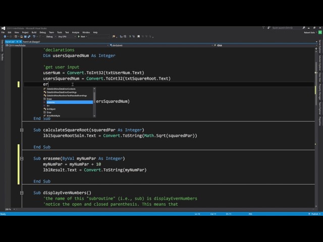 CS111 Subs - Square Root And Display Even Numbers