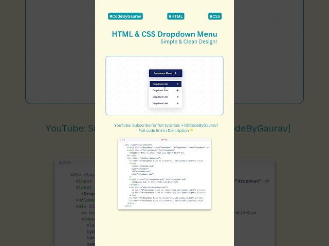 Create a Stylish Dropdown Menu with HTML & CSS! 🚀 #shorts #webdevelopment #css #html  #codebygaurav