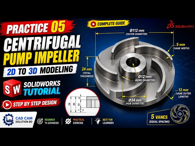 SolidWorks Practice Problem 05 – Centrifugal Pump Impeller Design Tutorial