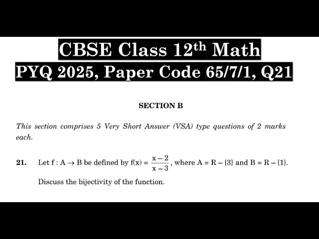 Let f: A to B be defined by f(x) = (x - 2)/(x - 3), where A = R - {3} and B = R - {1}. Discuss the b