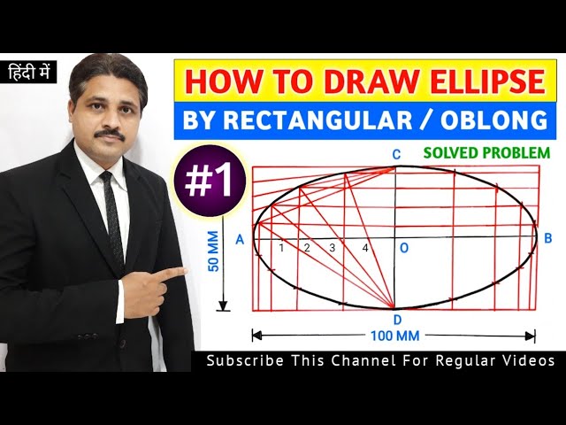 HOW TO DRAW ELLIPSE BY RECTANGULAR METHOD OR OBLONG METHOD SOLVED PROBLEM 1 IN HINDI