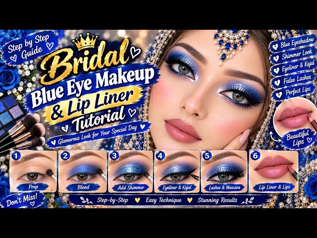 ✨ Bridal Blue Eye Makeup & Lip Liner Tutorial | Gorgeous Glam Bridal Look 💙✨