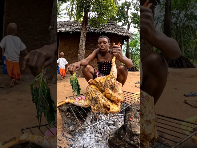 African Village Mom Grilling Organic Chicken Over Charcoal  #VillageCooking #OrganicFood