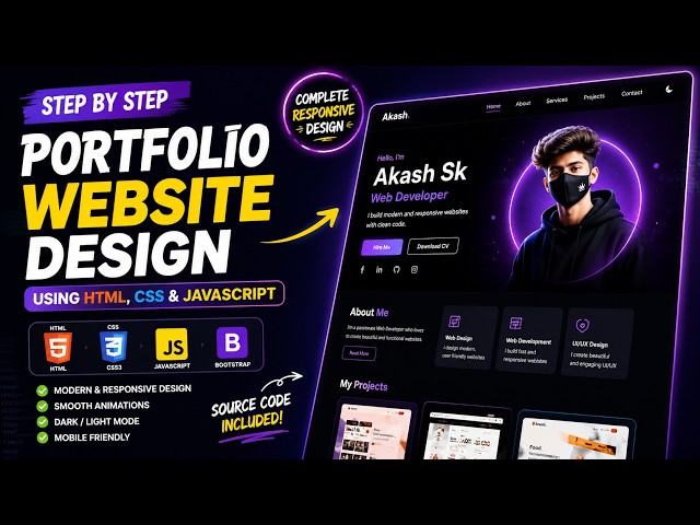 How to Make a Modern Portfolio Website | HTML, CSS & JavaScript Full Tutorial (2026)
