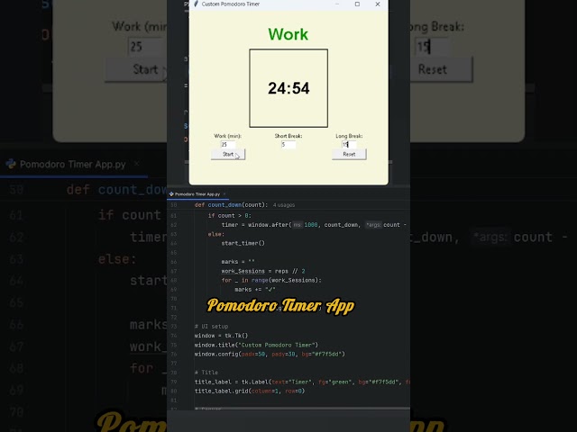 Python Pomodoro Timer in 35 Seconds ⏱️🔥 | Tkinter GUI Project