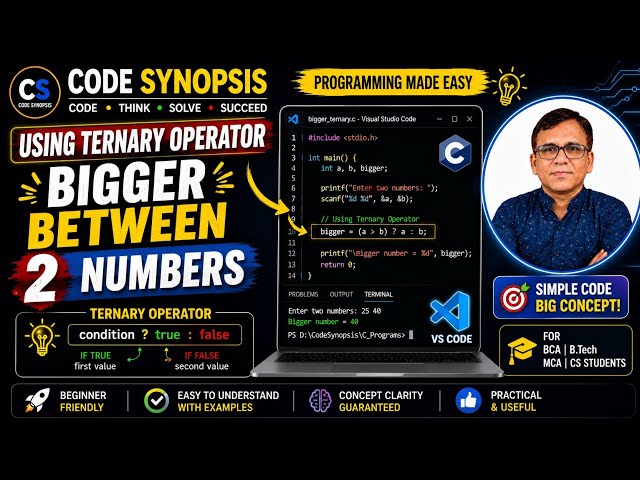Ternary Operator in C | VS Code Programming | টার্নারি অপারেটর |Code Synopsis | কোডসিনপসিস | বাংলা |