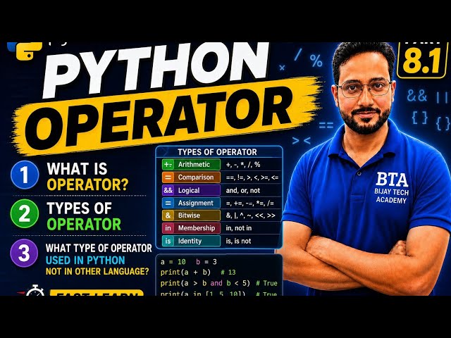 Python Operators Explained | Types of Operators in Python with Examples | Part 8.1 | BTA