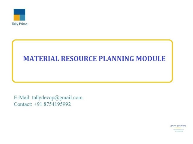 Material Resource Planning Module || MRP Module in Tally Prime || Tally Customization