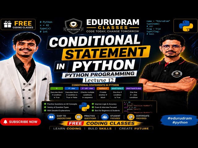Conditional Statement in Python | Python Programming Lecture 12 | Free Coding Classes #edurudram