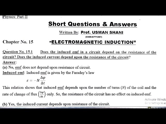 Exercise Short Questions & Answers |Ch:15 Electromagnetic Induction| Class 12 PHYSICS