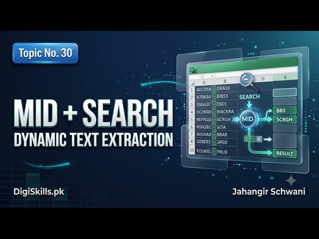 Topic #30 Dynamic Data Extraction: MID & SEARCH Functions in Excel | DigiSkills