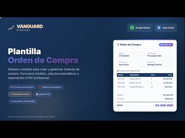 Plantilla Profesional de Orden de Compra con Exportación PDF / Google Sheets + App Scripts