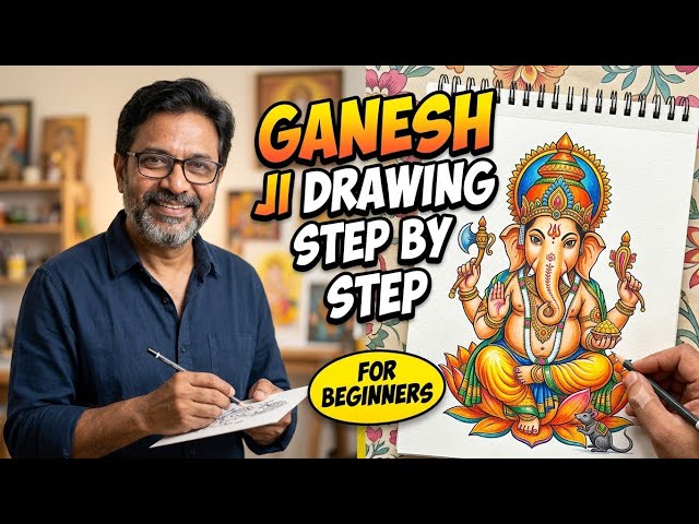Step by Step Ganesh Ji Drawing for Beginners | Lord Ganesha Easy Tutorial 🎨
