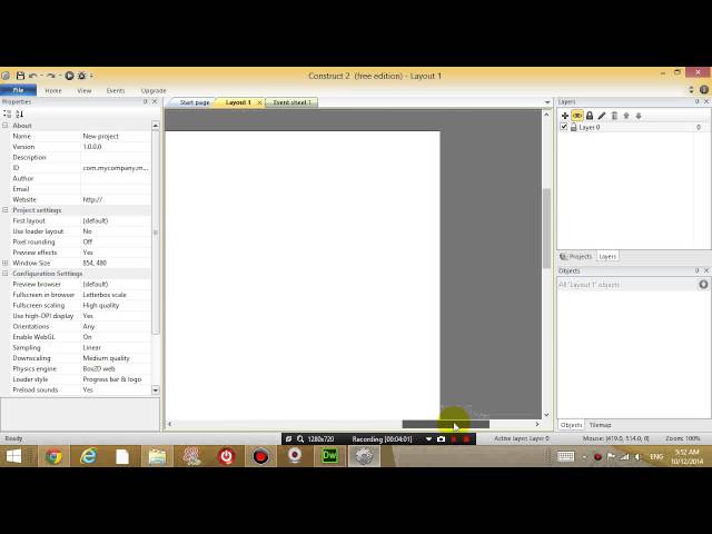 Construct 2 lesson 1 - Making an object move around on the screen, exporting it to the web