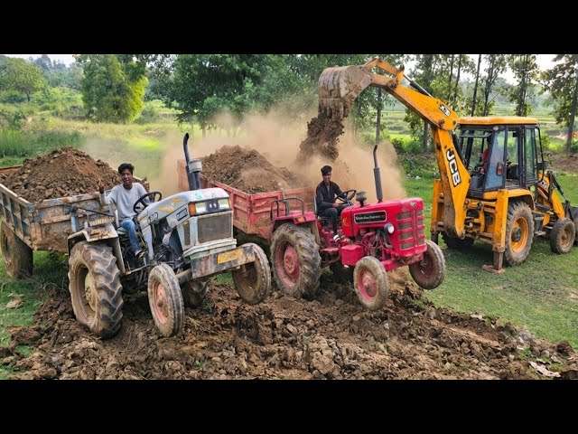 New JCB 3dx Loading Mud in Mahindra 275 & Eicher 380 Tractor Trolley   | Heavy Tractor Loading Video
