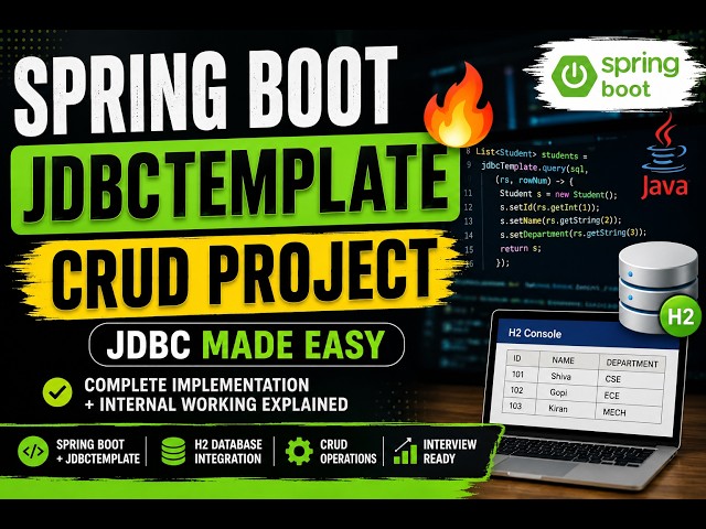 JdbcTemplate in Spring Boot Explained 🚀| Repository Layer, RowMapper, H2 Database | Beginner Project