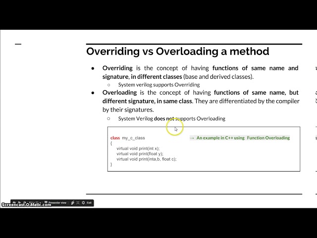 Course : Systemverilog Verification 3 : L5.1 : Overriding vs Overloading