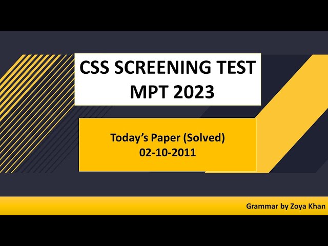 CSS MPT 2023 || Solved MCQs Paper - held Today on 02-Oct-2022 || CSS Screening Test