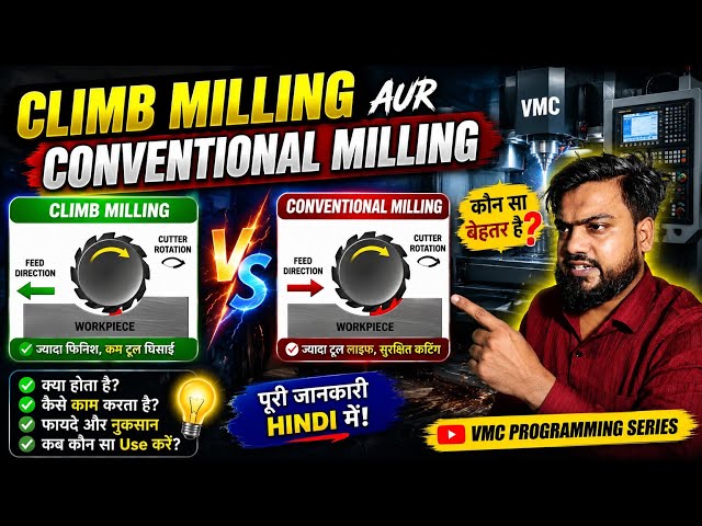 Climb Milling vs Conventional Milling | पूरा अंतर एक वीडियो में | VMC PROGRAMMING IN Hindi