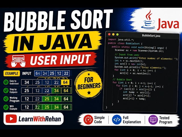Java Program to Implement Bubble Sort Algorithm | User Input | Bubble Sort in Java | learnwithrehan