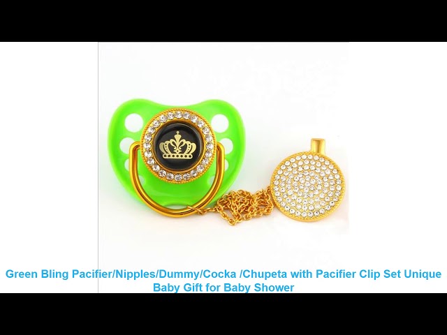 Green Bling Pacifier/Nipples/Dummy/Cocka /Chupeta with Pacifier Clip Set Unique Baby Gift for Baby