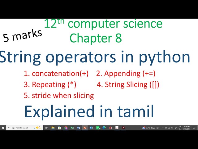 12th computer science string operators |chapter 8 detail answer