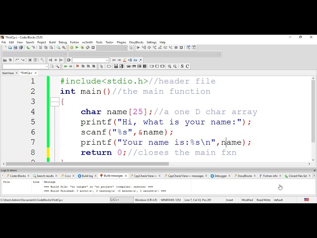 C Program to Ask for name and display it