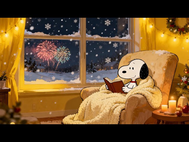 Cozy Winter Night with Snoopy ❄️Warm Lofi Beats for Relaxing, Studying, Reading & Sleep