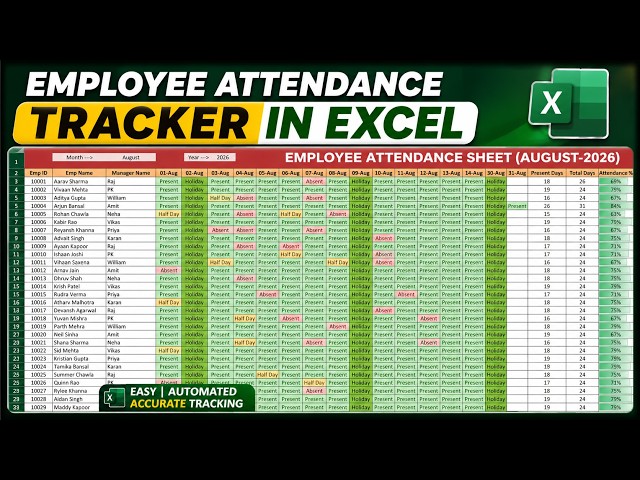 Attendance Tracker in Excel | Advanced Excel Automation Project | Student Attendance Dashboard