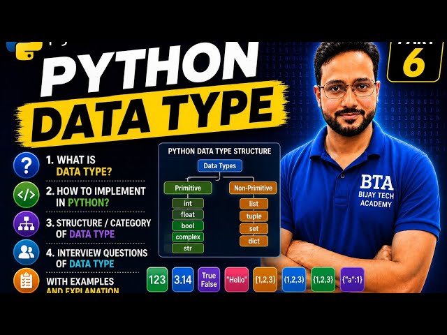 Python Data Types Explained in Hindi | int, float, bool, str, list, tuple, set, dict | Part 6 | BTA