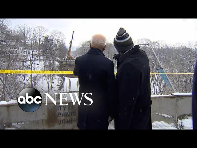 Biden talks infrastructure while visiting collapsed bridge in Pittsburgh