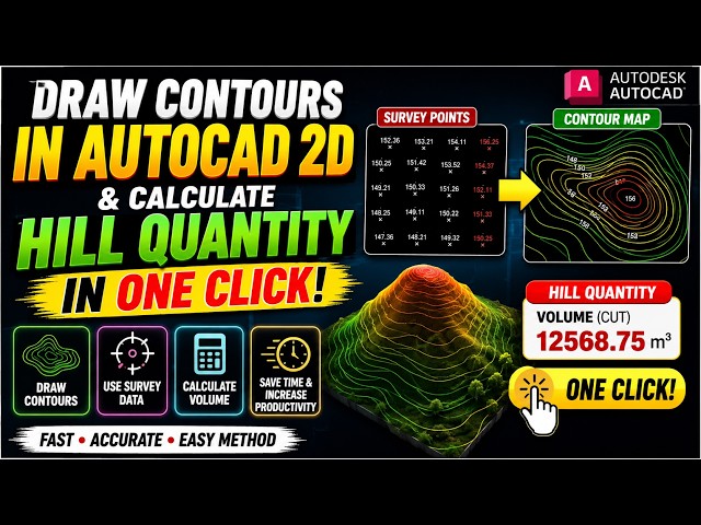 Draw Contours in AutoCAD 2D & Calculate Hill Quantity in ONE CLICK!