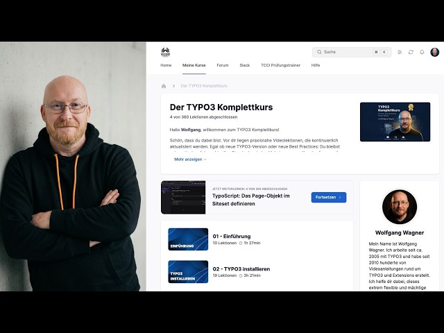 TYPO3 Komplettkurs: Rundgang durch den Kursbereich