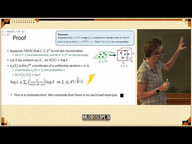 Mary Wootters — Random ensembles and subspace designs (3/3) | Kaleidoscope’26