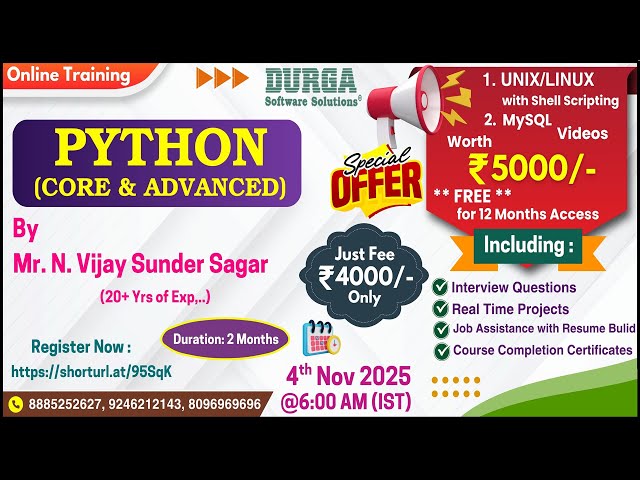 PYTHON (CORE & ADVANCED) Online Training @ DURGASOFT