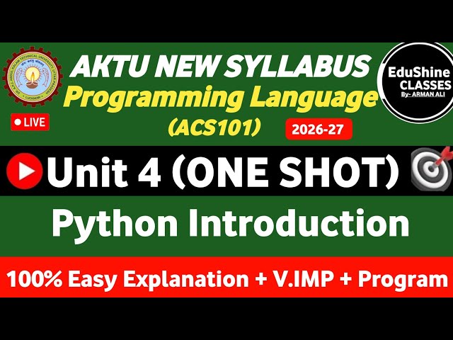 Programming Language Unit 4 One shot AKTU ACS101 | Python introduction Unit 4 One shot ACS101 AKTU