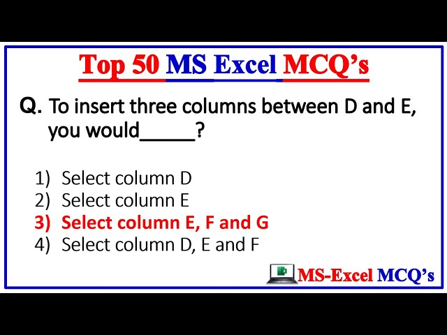 Top 50 MS Excel mcq Questions and Answer | Microsoft Office | MS Office