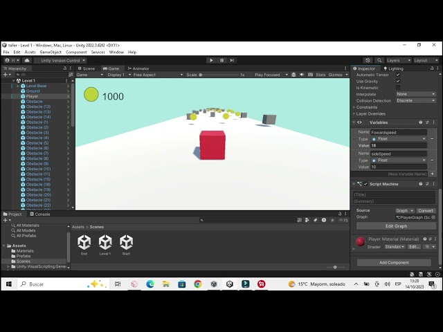 Taller: Uso de gravedad, colisiones y script visual en Unity