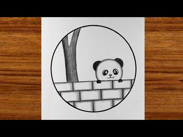 Easy Circle Scenery Drawing | Pencil Drawing in Circle Easy Step By Step | Panda Drawing in Circle
