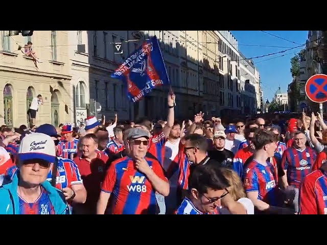 Crystal Palace fans march in Leipzig ahead of Conference League final against Rayo Vallecano