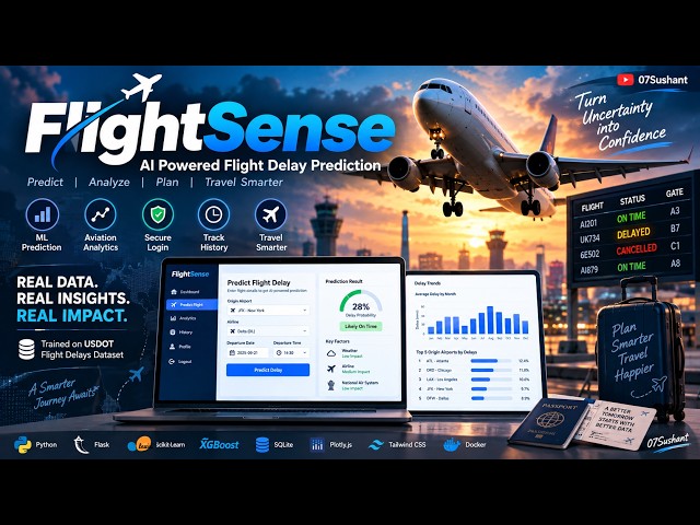 FlightSense: AI Powered Flight Delay Prediction | Aviation Analytics Web App | Flask, ML, Data